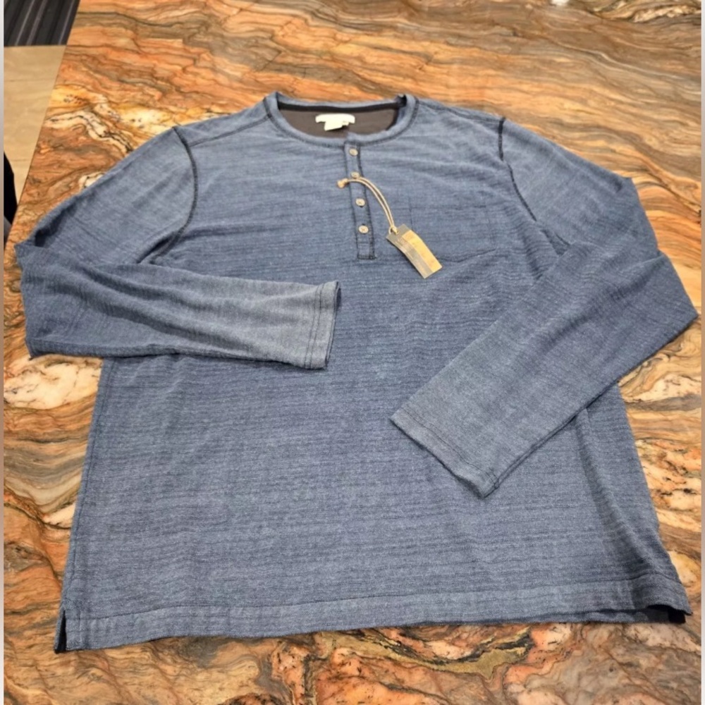 Carbon 2 Cobalt Henley Watermark Indigo Textured Jersey Long Sleeve Shirt, NWT!!